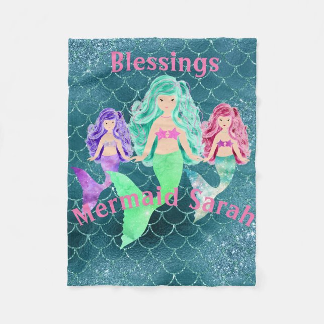 Personalized Mermaid Fleece Blanket (Front)