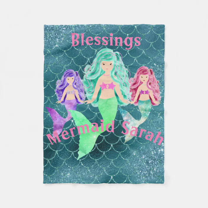 Luxury Kids Mermaid Printed Panel Fleece Blanket Throw Brand New Gift 