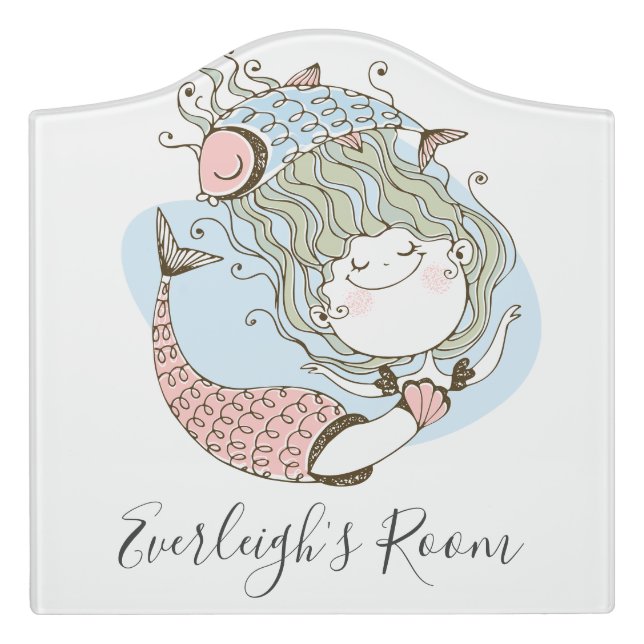 Personalized Mermaid Girl Kid's   Door Sign (Large Crest Front)