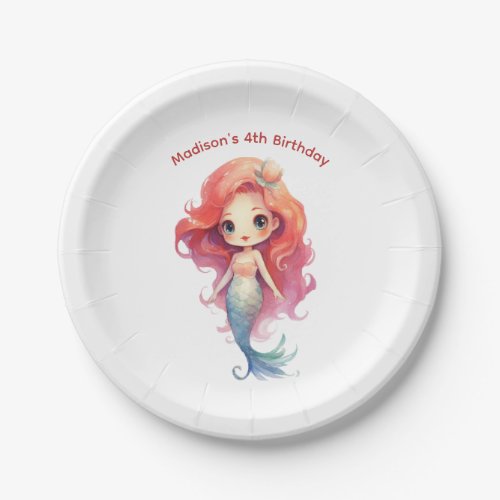 Personalized Mermaid Girls Birthday Paper Plates
