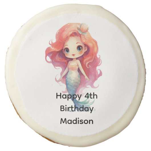 Personalized Mermaid Girls Birthday Sugar Cookie (Front)