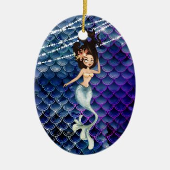 Personalized Mermaid In Blue ~ Sparkling Beach Ceramic Ornament by TheBeachBum at Zazzle