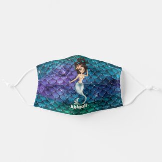 Personalized Mermaid in Blue ~ Under the Sea Cloth Face Mask