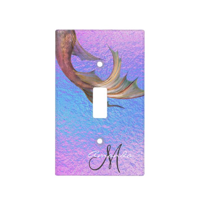 Personalized Mermaid Iridescent Tail Monogram Light Switch Cover (Front)