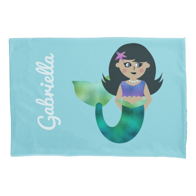 Personalized Mermaid Latino Trendy Faux Foil Girls Pillow Case (Front)