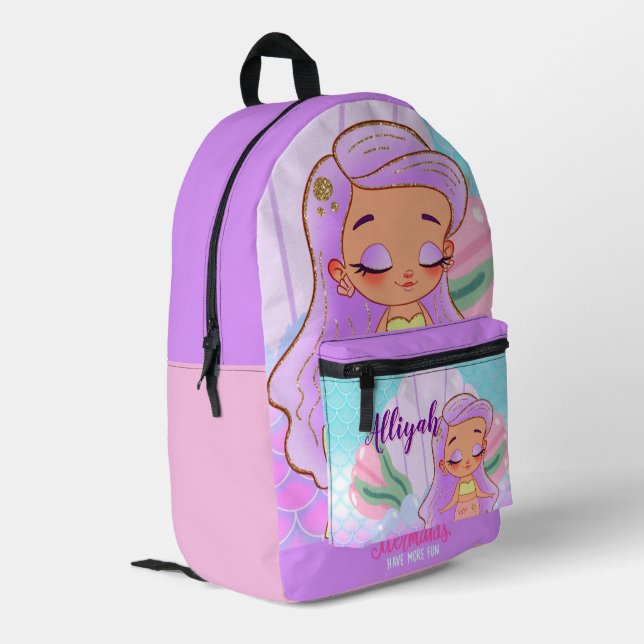 Personalized Mermaid Lavender Print Cut Sew Bag (Back Corner Left)
