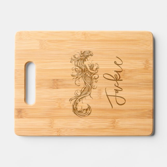 Personalized Mermaid Monogram Engraved Cutting Board (Front)