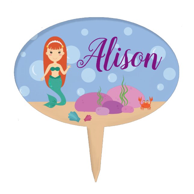 Personalized mermaid ocean cartoon seabed cakepick (Front)
