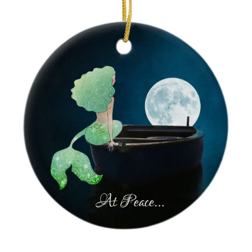 Personalized Mermaid on Boat, At Peace, Full Moon Ceramic Ornament