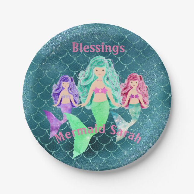 Personalized Mermaid Paper Plates (Front)