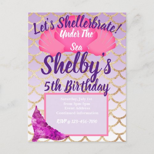 Personalized Mermaid Party  Under the Sea Invitati Postcard