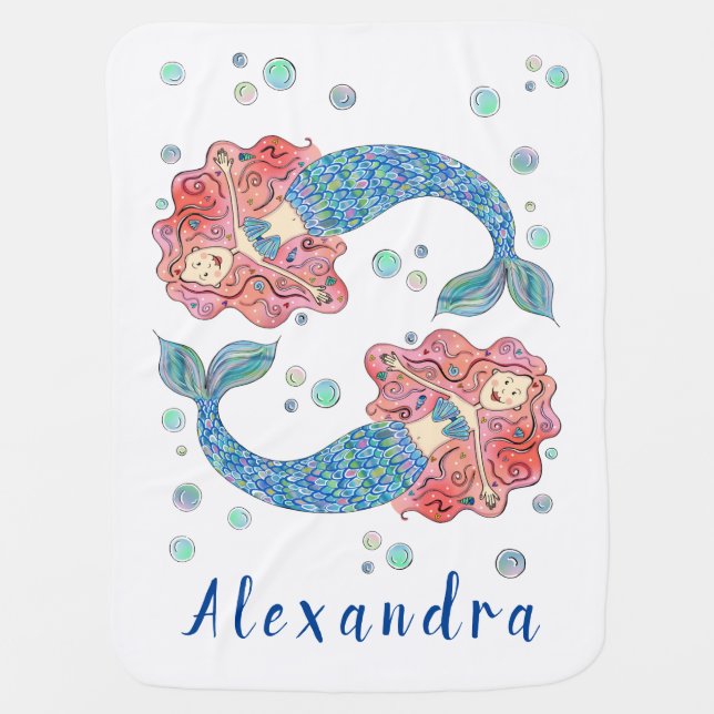Personalized Mermaid Pattern Baby Blanket (Front)