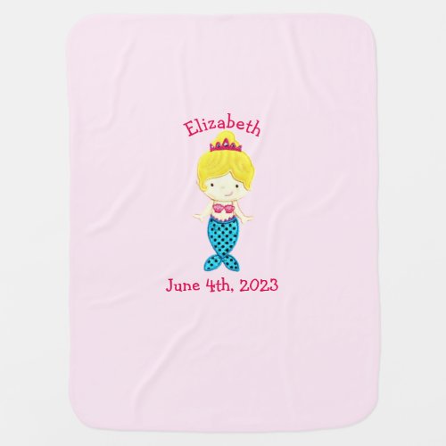 Personalized Mermaid Princess Custom Color Swaddle Blanket