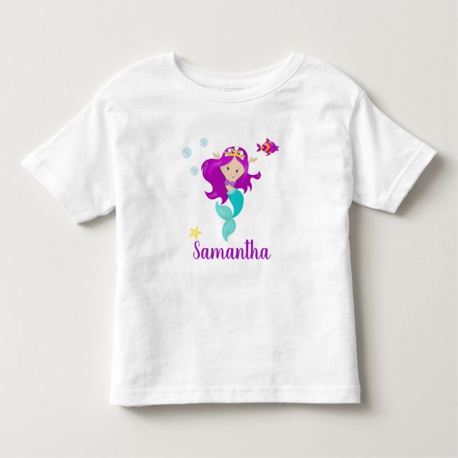 Personalized Mermaid Princess Purple Personalized Toddler T-shirt (Front)
