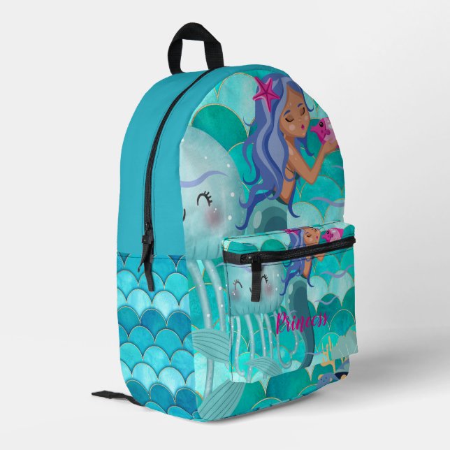 Personalized Mermaid Printed Backpack (Back Corner Left)
