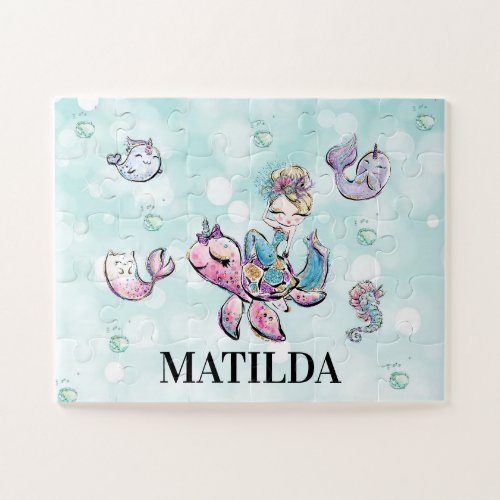 Personalized mermaid  sea animals puzzle for girl