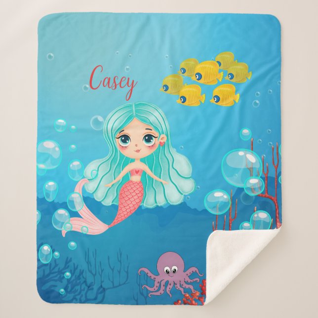 Personalized Mermaid  Sherpa Blanket (Front)