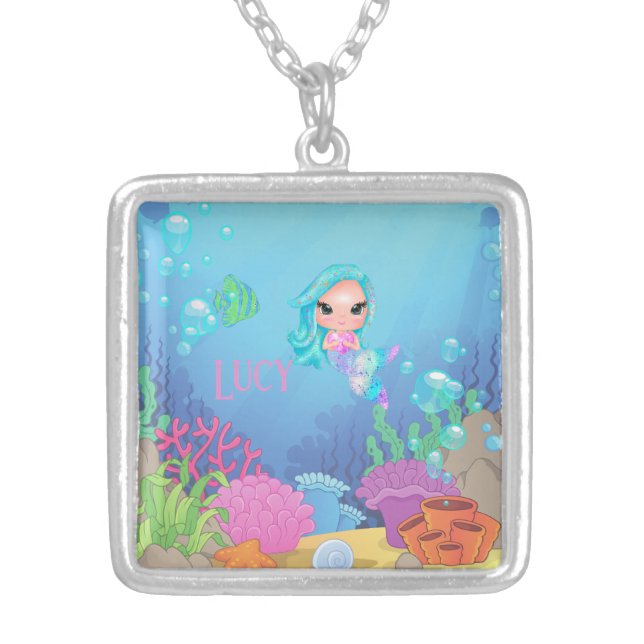 Personalized Mermaid  Silver Plated Necklace (Front)