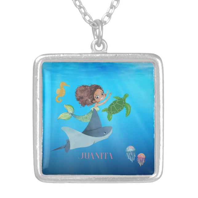 Personalized Mermaid  Silver Plated Necklace (Front)
