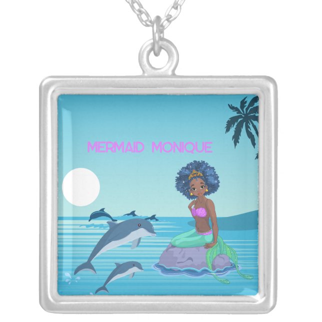 Personalized Mermaid  Silver Plated Necklace (Front)