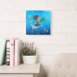 Personalized Mermaid  Square Wall Clock