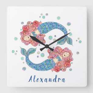 Personalized Mermaid Square Wall Clock