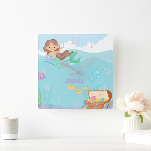 Personalized Mermaid  Square Wall Clock (Home)