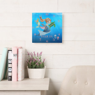 Personalized Mermaid  Square Wall Clock