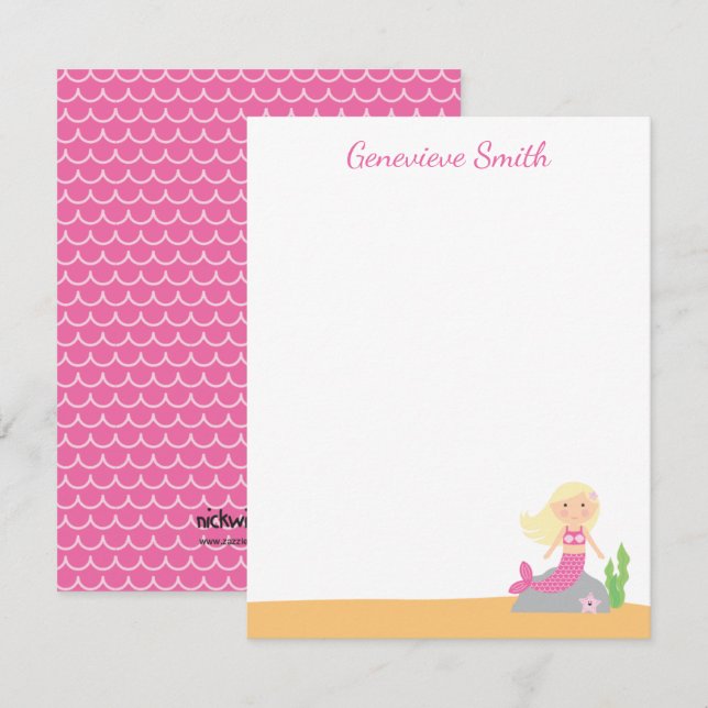 Personalized Mermaid Stationery | Blonde Pink Invitation (Front/Back)