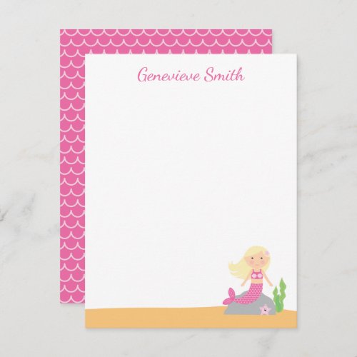 Personalized Mermaid Stationery  Blonde Pink Invitation