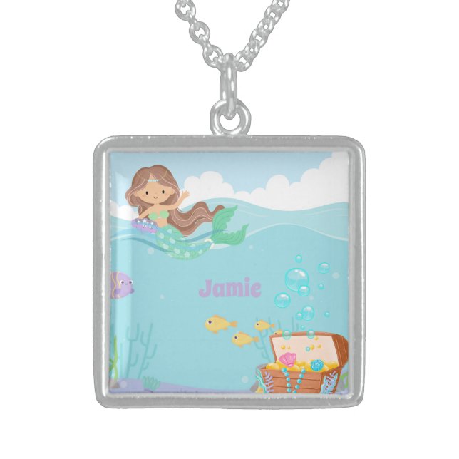 Personalized Mermaid  Sterling Silver Necklace (Front)