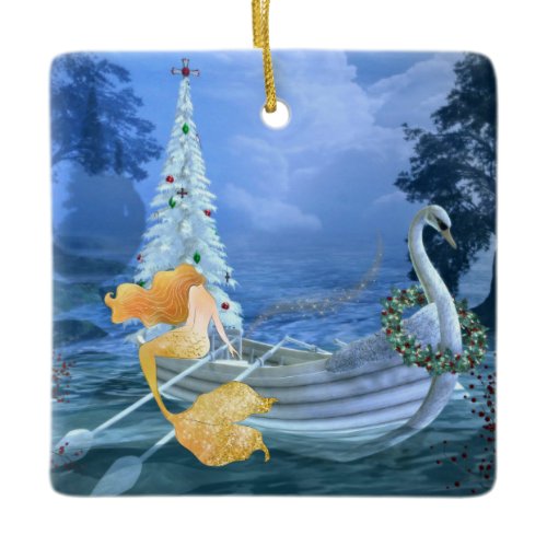 Personalized Mermaid, Swan Boat and Christmas Tree Ceramic Ornament