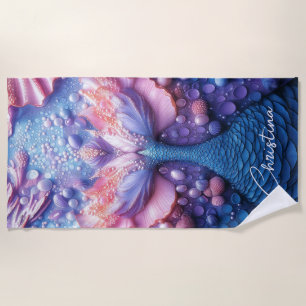 Personalized Mermaid Tail Custom Name Beach Towel