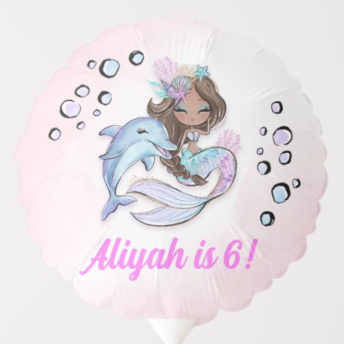 Personalized Mermaid Theme Kids Birthday Balloon