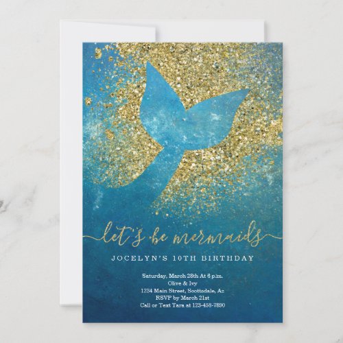 Personalized Mermaid Themed Birthday Party Invitation