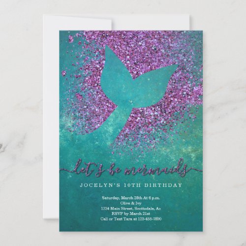 Personalized Mermaid Themed Birthday Party Invitation