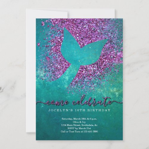 Personalized Mermaid Themed Birthday Party Invitation