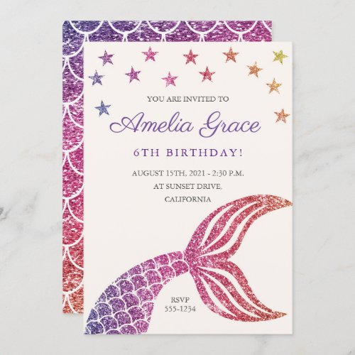 Personalized Mermaid Under The Sea Birthday Invitation