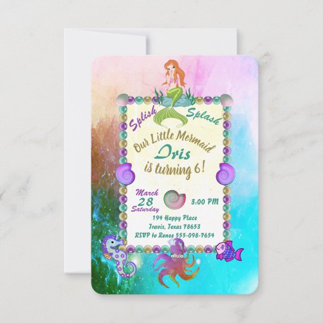 Personalized Mermaid Under the Sea Birthday Invite (Front)