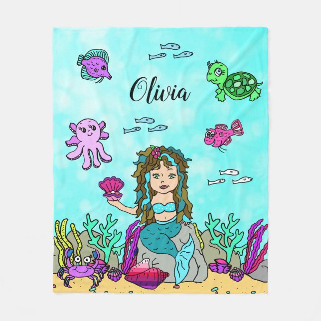 Personalized Mermaid Under the Sea Blanket (Front)