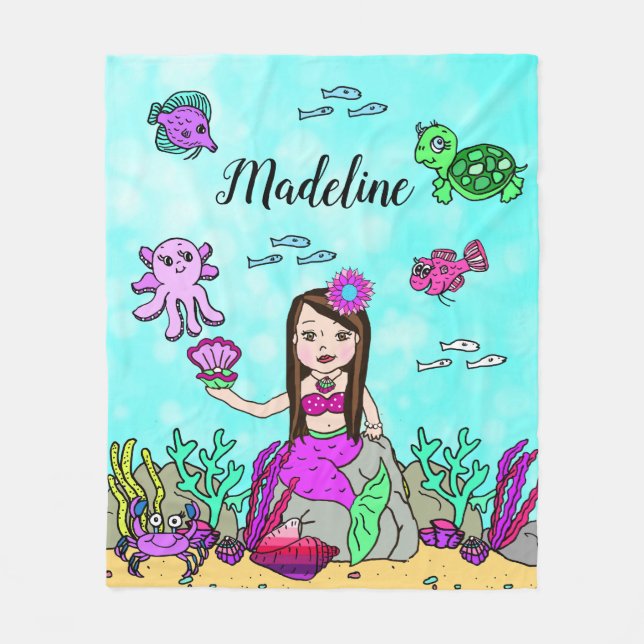 Personalized Mermaid Under the Sea Blanket (Front)