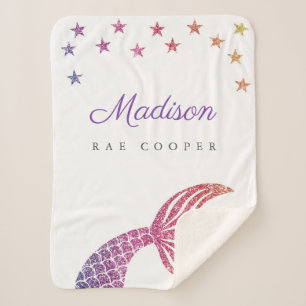 Personalized Mermaid Under The Sea Tail Sherpa Blanket