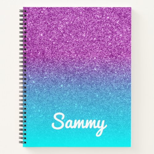 Personalized Mermaid Violet and Aqua Glitter Ombre Notebook
