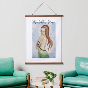 Personalized Mermaid Watercolor Fantasy Art Hanging Tapestry