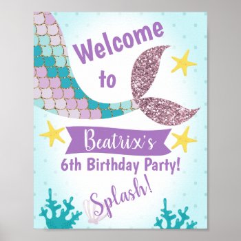 Personalized Mermaid Welcome Birthday Party Poster by Sugar_Puff_Kids at Zazzle