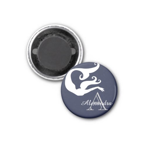 Personalized Mermaid White Navy blue monogrammed  Magnet