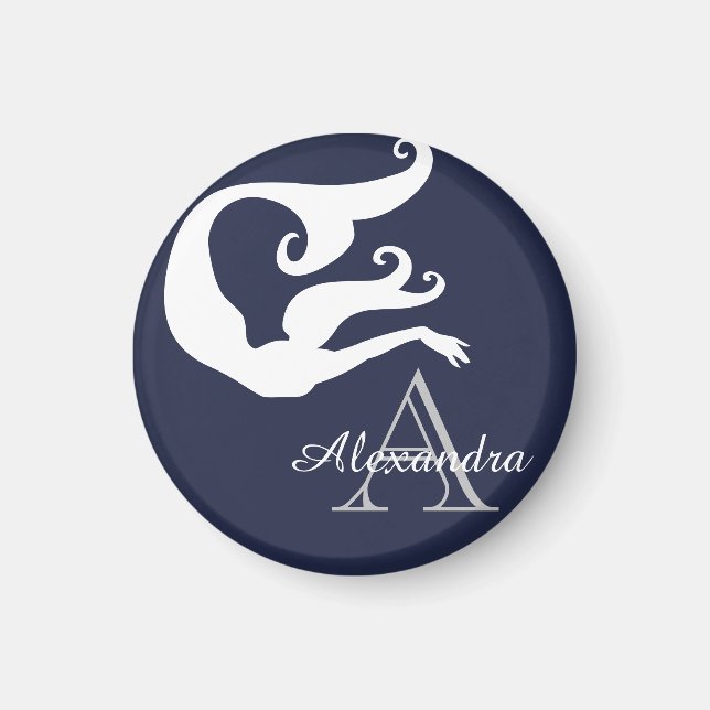 Personalized Mermaid White Navy blue monogrammed  Magnet (Front)