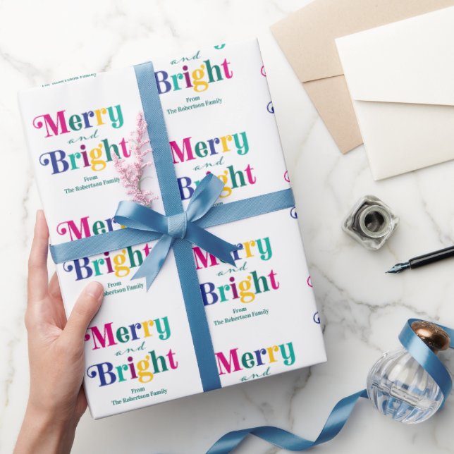 Personalized Merry and Bright Christmas Holiday Wrapping Paper (Gifting)