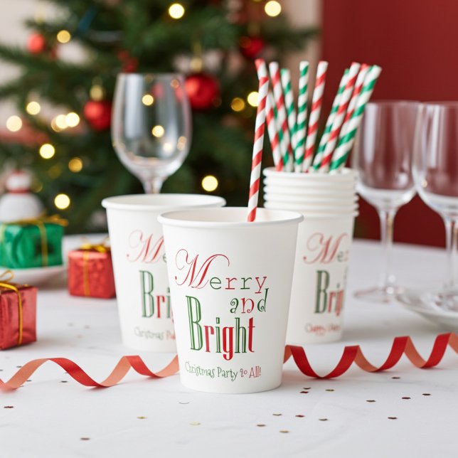 Personalized Merry and Bright Christmas Paper Cups (Red and green Christmas)