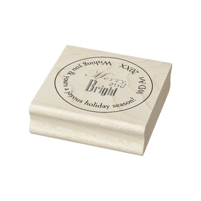 Personalized "Merry and Bright" Christmas Rubber Stamp (Stamp)